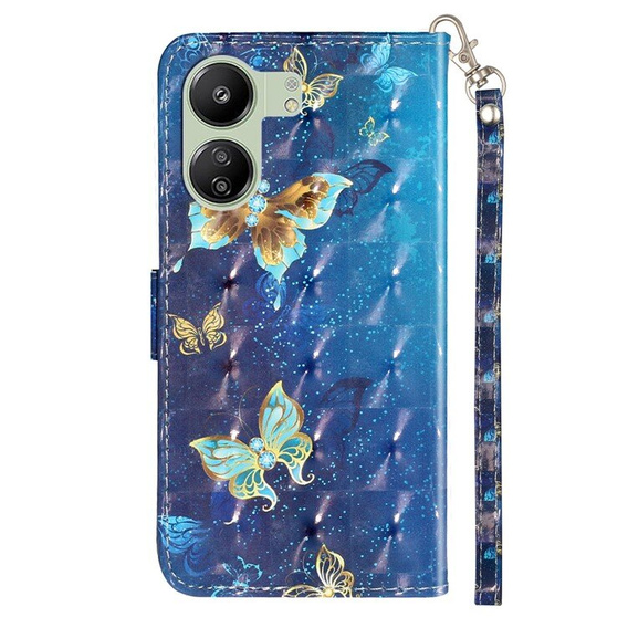 Cu clapetă pentru Xiaomi Redmi 13C / Poco C65, Wallet, Butterflies albastru
