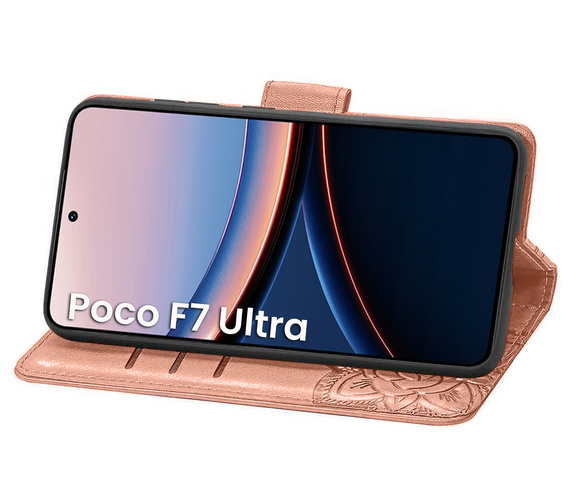 Cu clapetă pentru Xiaomi Poco F7 Ultra, Butterfly, roz rose gold