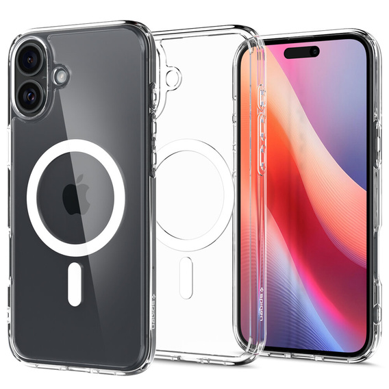 Carcasă MagSafe Spigen pentru iPhone 16, Ultra Hybrid, transparent / alb + 9H Tempered Glass