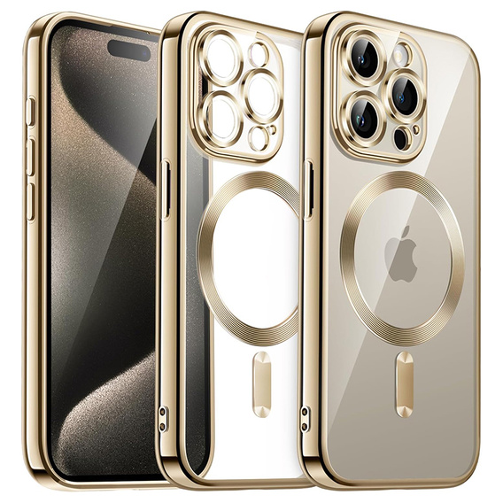Husă pentru iPhone 15 Pro Max, Electro MagSafe, de aur + Sticlă pentru ecran