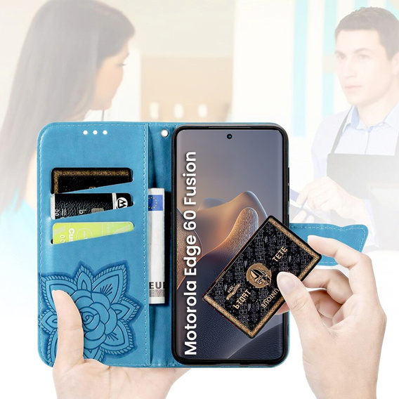 Cu clapetă pentru Motorola Edge 60 / 60 Fusion, Butterfly, albastru