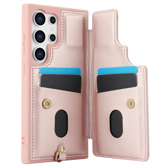 Husa pentru Samsung Galaxy S25 Ultra, Leather Flower Card Slot, roz