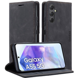 Husă pentru Samsung Galaxy A55, ERBORD Vintage, negru + Sticlă pentru ecran