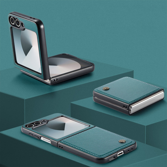 Husă pentru Samsung Galaxy Z Flip7 FE / Z Flip6, CASEME Litchi Leather, verde