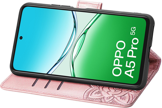 Cu clapetă pentru Oppo A5 Pro 5G, Butterfly, roz rose gold