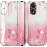 Husă pentru Oppo A18 4G / A38 4G, Glitter Flower, roz rose gold