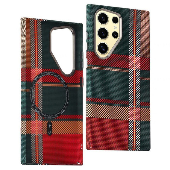 Carcasa pentru Samsung Galaxy S24 Ultra, Carbon Fiber MagSafe, roșu / verde