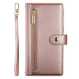 Cu clapetă pentru Oppo Reno 13F 5G, Wallet Zipper Pocket, roz