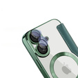 Cu clapetă pentru iPhone 16, RFID Wallet MagSafe CamShield, verde