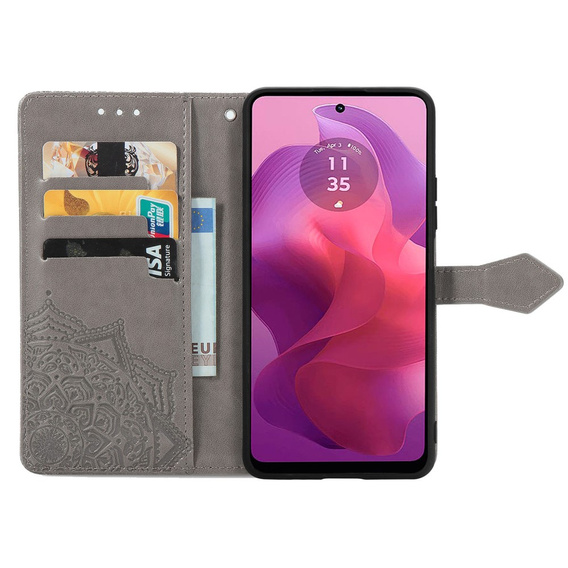 Cu clapetă pentru Motorola Moto E14, Mandala, gri