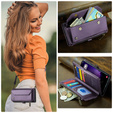 Husă CASEME pentru Samsung Galaxy S25 FE, RFID Leather Wallet, cu curea de umăr, violet