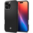 Carcasa Spigen pentru iPhone 16 Pro Max, Enzo Aramid MagSafe, negru carbon / argintiu + 9H Tempered Glass