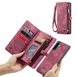 Husă CASEME pentru Samsung Galaxy A56 5G, Retro Leather Wallet, cu curea de umăr, roșu
