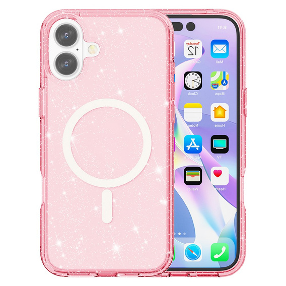 Husă pentru iPhone 17, pentru MagSafe, glitter, roz translucid