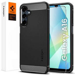 Carcasa Spigen pentru Samsung Galaxy A16 4G/ 5G, Rugged Armor MagSafe, negru + Tempered Glass 9H