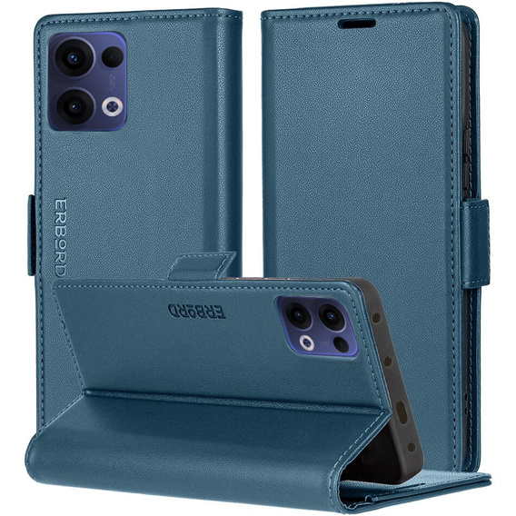 Husă pentru Oppo Reno 13, ERBORD Glossy Litchi, portofel cu clapetă, albastru