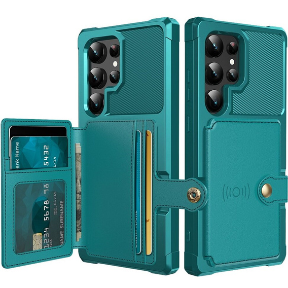 Husa pentru Samsung Galaxy S24 Ultra, Card Holder Kickstand, verde