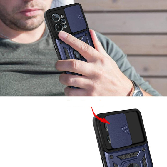Husă blindată pentru Realme C31, CamShield Slide, albastru închis