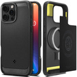 Carcasa Spigen pentru iPhone 16 Pro Max, Rugged Armor MagSafe, negru + Tempered Glass 9H