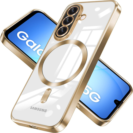 Husă pentru Samsung Galaxy A17 5G, Electro MagSafe, transparentă cu laturi aurii