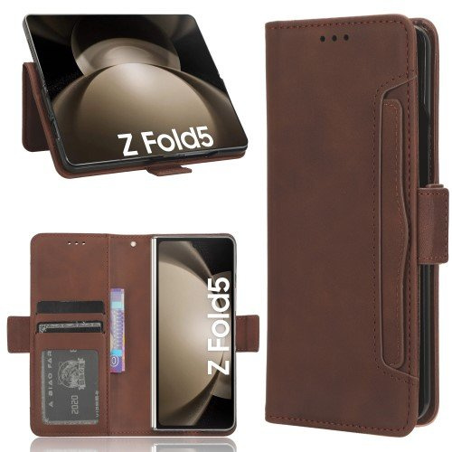Cu clapetă pentru Samsung Galaxy Z Fold 5 5G, Card Slot, maro