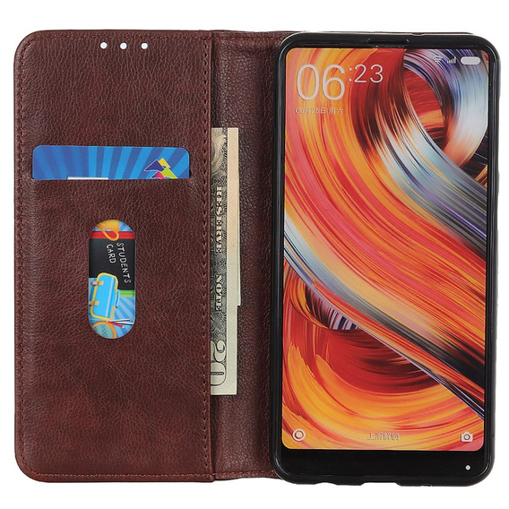 Huse pentru Xiaomi Redmi Note 13 Pro 4G, Wallet Litchi Leather, maro