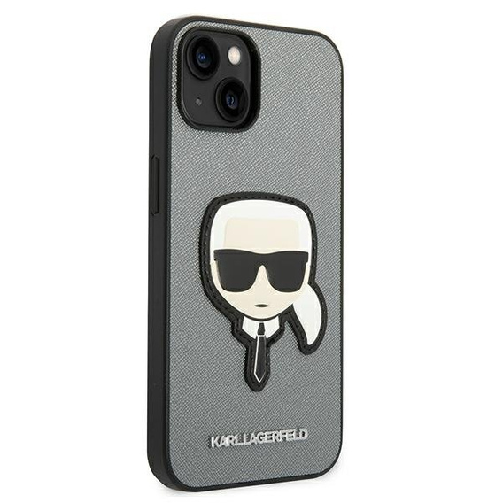 Karl Lagerfeld Huse pentru iPhone 14, Saffiano Karl's Head Patch, de argint