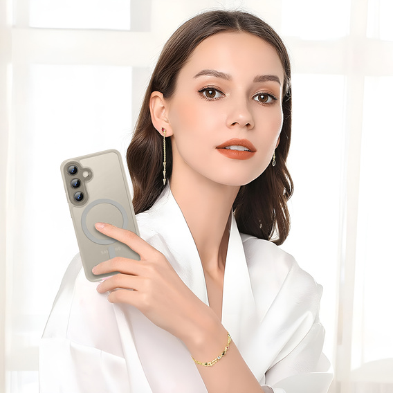 Husă pentru Samsung Galaxy S25, pentru MagSafe, ERBORD Matt Case, gri + sticlă pentru ecran