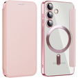 Cu clapetă pentru Samsung Galaxy S24+ Plus, RFID Wallet MagSafe CamShield, roz