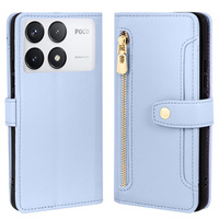 Cu clapetă pentru Xiaomi Poco F6 Pro, Wallet Zipper Pocket, albastru