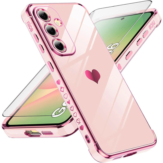 Carcasa pentru Samsung Galaxy A56, Electro heart, roz rose gold + sticlă 9H