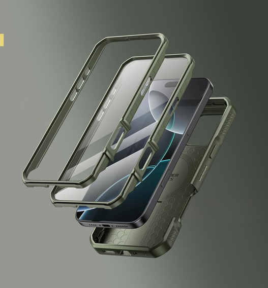 Husă blindată pentru iPhone 16 Pro Max, Dexnor CamProtect MagSafe, verde (Două rame)