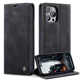 Husa CASEME pentru iPhone 14 Pro, Leather Wallet Case, negru
