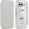 Cu clapetă pentru Google Pixel 9A, RFID Wallet MagSafe CamShield, de argint