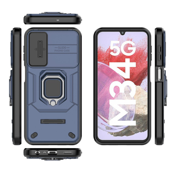 Husă pentru Samsung Galaxy M34, KickStand Camera Lens, albastru