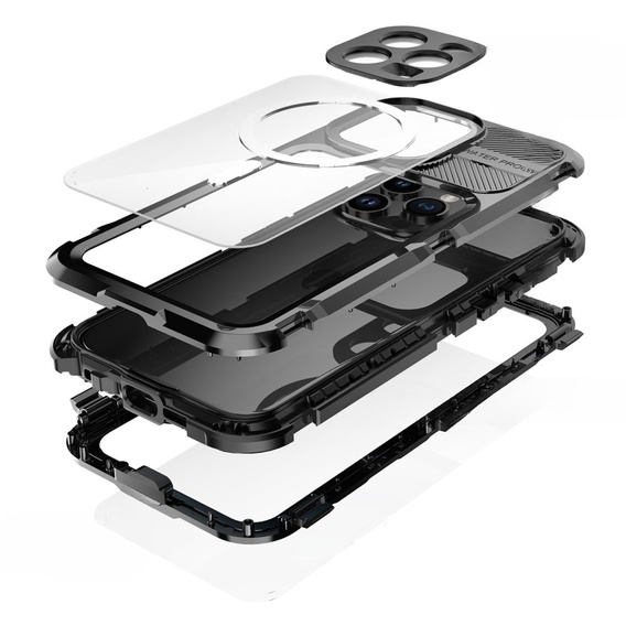Carcasă impermeabilă IP68 pentru iPhone 15 Pro Max, SHELLBOX MagSafe, negru