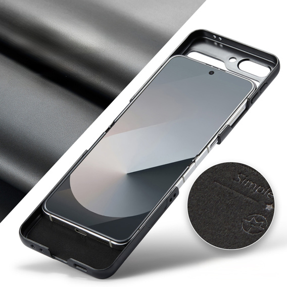 Husă pentru Samsung Galaxy Z Flip7 FE / Z Flip6, CASEME Litchi Leather, negru