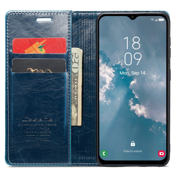 Carcasă flip CASEME pentru Samsung Galaxy A14 5G, Waxy Textured, albastru