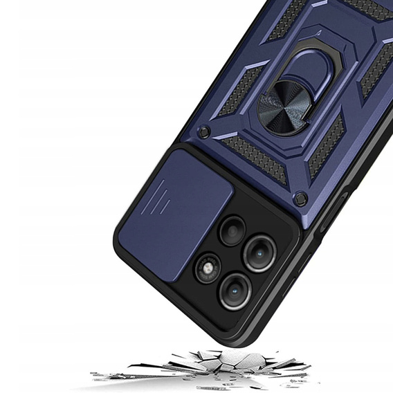 Husă blindată pentru Motorola Moto G15 / Motorola Moto G15 Power, CamShield Slide, albastru