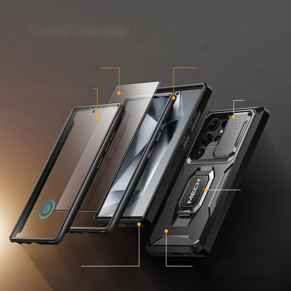 Carcasă pentru Samsung Galaxy S24, seria Tongate MECH cu suport, negru