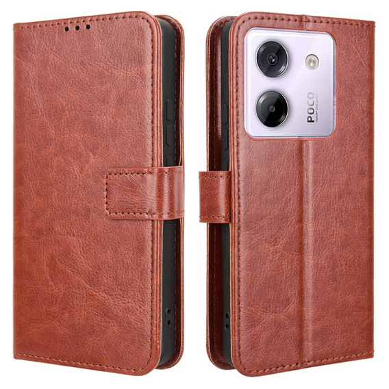 Cu clapetă pentru Xiaomi Poco M7 Pro 5G, Crazy Horse Wallet, maro