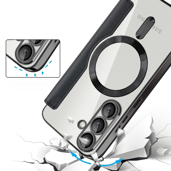 Cu clapetă pentru Samsung Galaxy S25, RFID Wallet MagSafe CamShield, negru
