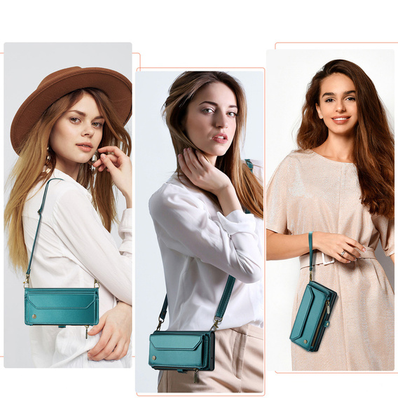 Husă de portofel cu închidere și curele pentru Samsung Galaxy A17 5G - verde