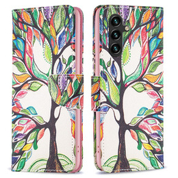 Cu clapetă pentru Samsung Galaxy A55 5G, Wallet, Tree of life, alb