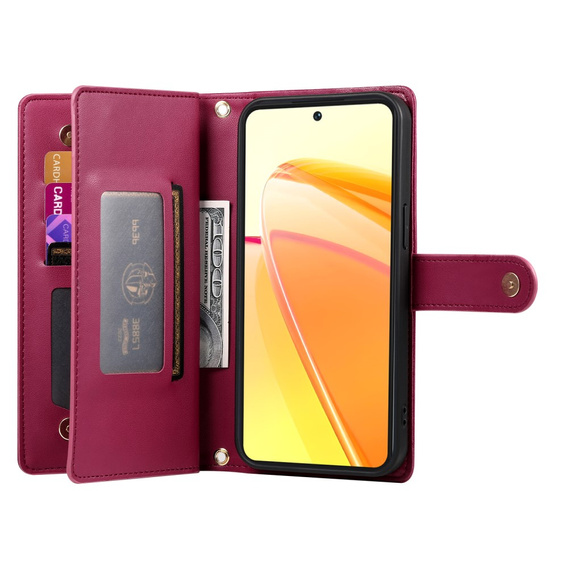 Cu clapetă pentru Oppo Reno 13 5G, Wallet Zipper Pocket, roșu