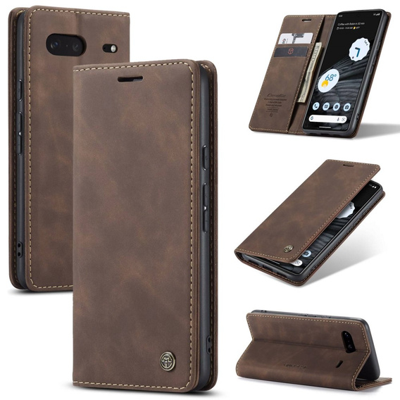 Husa CASEME pentru Google Pixel 7, Leather Wallet Case, maro