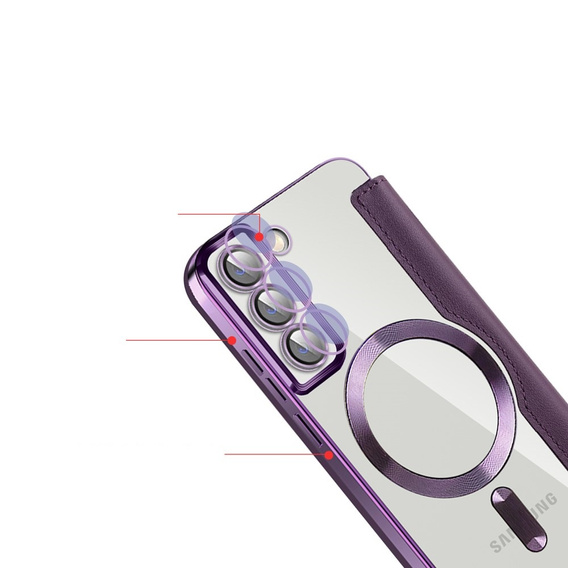 Cu clapetă pentru Samsung Galaxy S22 5G, RFID Wallet MagSafe CamShield, violet