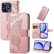 Cu clapetă pentru Realme Note 50, Butterfly, roz rose gold