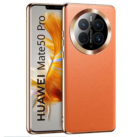 Husă din piele pentru Huawei Mate 50 Pro, leather hybrid, portocaliu