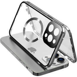 Carcasa Magnetic Dual Glass MagSafe pentru iPhone 15 Pro Max, de argint